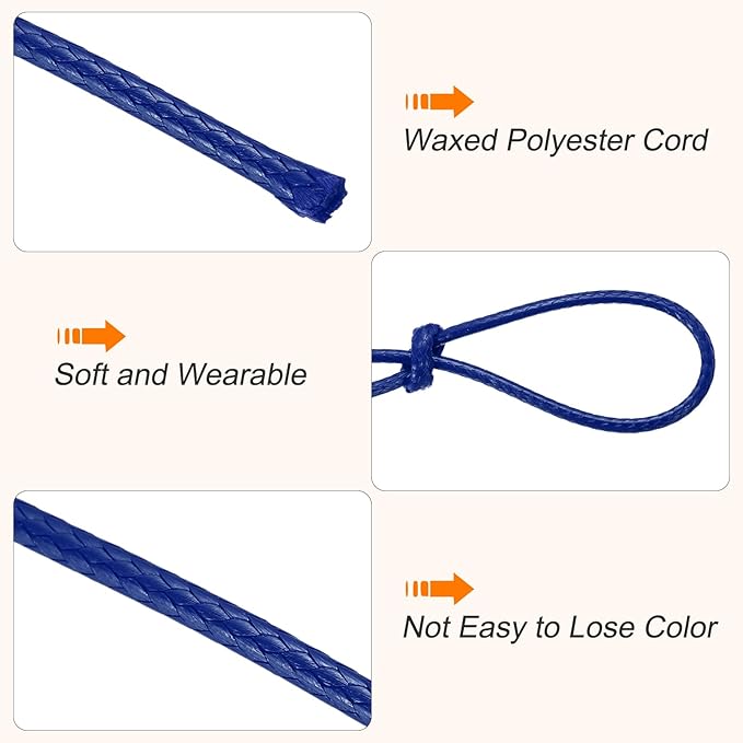 MECCANIXITY Waxed Cord 1mm Waxed Thread 87 Yard Wax String Leather Cord for Bracelet Making, Necklaces, Beading, Jewelry Making and DIY Crafts(Dark Blue)