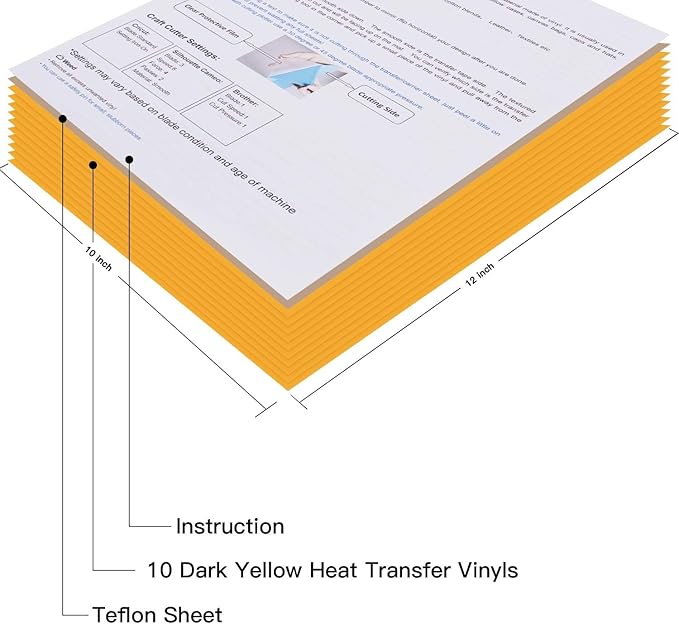 JANDJPACKAGING Heat Transfer Vinyl HTV for T-Shirts 12" x10” - Easy to Weed Iron on Vinyl Compatible with Cricut Cutting Machine & Silhouette Cameo 10Pack Dark Yellow