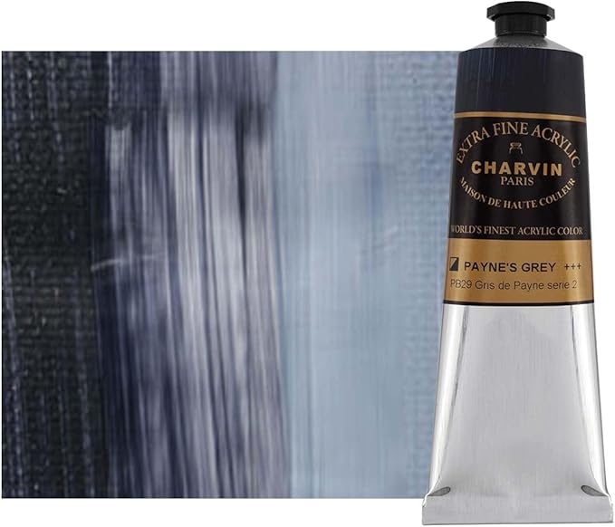 Charvin Extra Fine Professional Acrylic Paint - Payne's Grey, 60ml Tube, Triple-Milled, Lightfast Pigments, Open Stock Artist Acrylic Paints in Nature-Inspired Hues