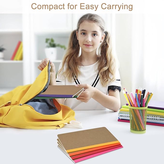 ZCZN Composition Notebooks Bulk, A5 Kraft Cover Lined Journals with Rainbow Spines for School, Business, Work and Daliy Use (100, 10 colors)