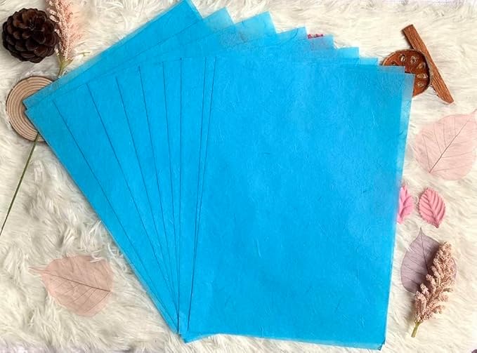 50 Sheets A4 Natural Fiber Mulberry Tree Mulberry Paper Sheets Art Tissue Washi Paper Design Craft Art Origami Suppliers Card Making DIY Crafts (Bule Tone, A4)