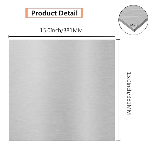 6061 T651 Aluminum Sheet Metal 15 x 15 x 1/8 (0.125") Inch Thickness Rectangle Metal Plate Covered with Protective Film, 3mm Aluminum Sheet Plate Flat Stock, Finely Polished and Deburred