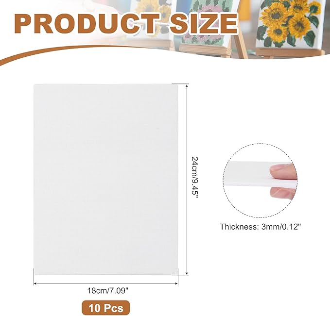MECCANIXITY Canvas Boards for Painting, 7x9 Cotton Blank Primed Art Canvas Panels Acid-Free for Painting Supplies Oil Acrylic Tempera Watercolor Pouring Paint Artists(White, Pack of 10)