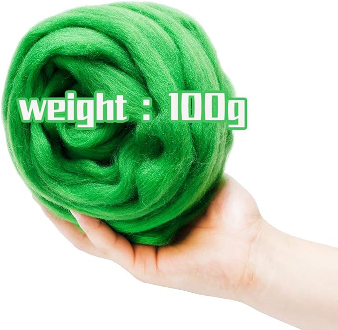 3.53oz Wool Roving Yarn, Wool Felting Supplies, Pure Wools, Chunky Yarn, Spinning Wool Roving for Needle Felting Wet Felting DIY Hand Spinning (Green)