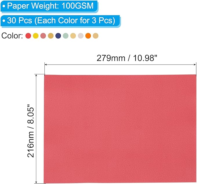 PATIKIL 30 Sheets Vellum Paper 8.5x11inches, Printable Translucent Paper 100GSM Colored for Invitations Laser Inkjet Printing Card Making Crafting Wedding Tracing, Multicolored