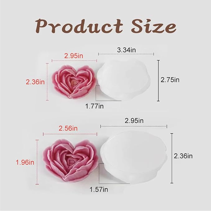 2Pack Heart Candle Mold, Heart Rose Silicone Molds for Candles, Rose Candle Molds for Resin Soap Candle Clay Craft & Home Decor.