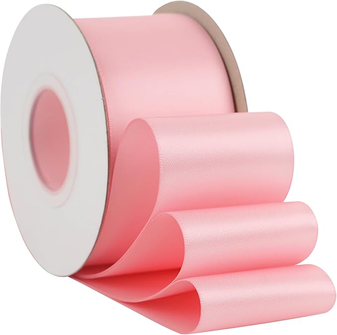 HUIHUANG Pink Satin Ribbon 2 inch Wide Double Faced Satin Ribbon Pink Ribbon for Gift Wrapping, Bows Making, Flower Bouquet, DIY Crafts, Wedding Bridal Shower, Holiday Party Decor-25 Yards/Roll