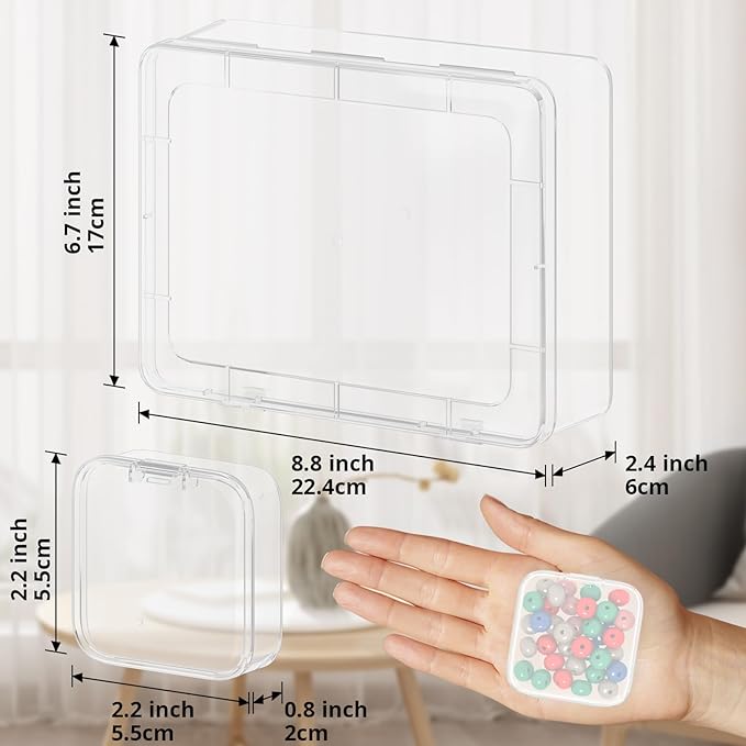 Mathtoxyz Bead Organizer Box, 93Pcs Small Bead Organizers and Storage Plastic Cases Mini Clear Bead Storage Containers Boxes with Hinged Lid and Rectangle for Bracelet Making DIY Jewelry Craft Nail