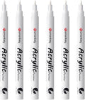 White Paint Marker Pens 6 Pack 1.2mm Fine Tip, Permanent Acrylic Ink for Rock, Wood, Metal, Glass, Ceramic, Plastic, Canvas, Pens for DIY Crafts, Art & Fine Detailing