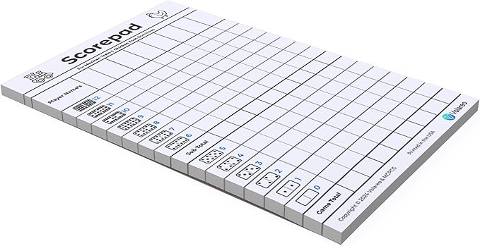 Mexican Train and Chicken Foot Dominoes Score Pad - 100 Scoring Sheets per Scorepad, 8.5 x 5.5 Inches - Score Sheets for Double 12 Domino Sets, White, VO-320