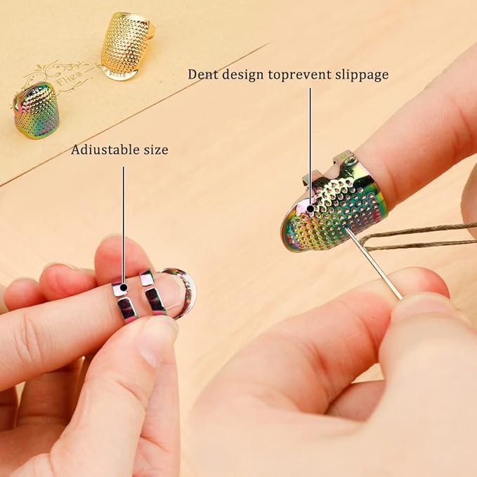 10pcs Hand-Working Sewing Thimble, Metal Finger Shield Ring, Leather Coin Finger Protectors, Sewing Thimble Rings Cap Metal Shield for Knitting Quilting DIY Craft Tools