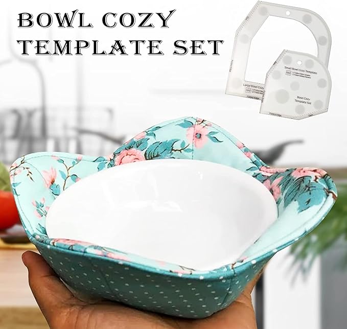 Bowl Cozy Template Cutting Ruler Set, 3Pcs Acrylic Transparent Quilting Bowl Templates for Hot and Cold Food Bowl Rack, DIY Kitchen Art Craft Acrylic Stencil Cut On Fold Template Sewing (White)