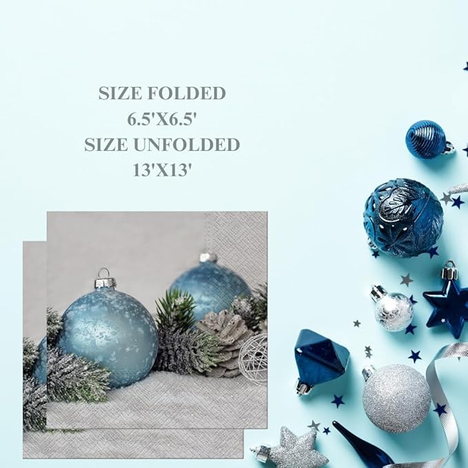 20-ct 13x13 Christmas Paper Decoupage Napkins, 3-Ply Servilletas Tissue Napkin for Dinner and Parties, Disposable Napkins (Arctic Bauble)