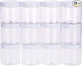 Chuangchou Empty Clear Plastic Storage Favor Jars Wide-mouth Plastic Containers with White Lids (12 Pack) for Beauty Products, DIY Making or Others (8 oz)