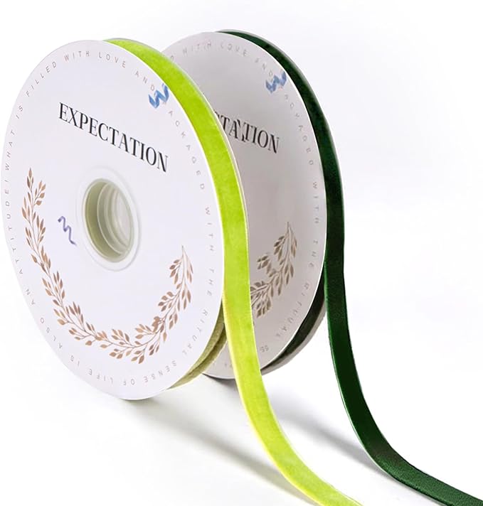 Green Velvet Ribbon 3/8'' 2 Rolls Total 30 Yards, Use for Gift Wrapping, Christmas Tree, Wreath Decoration, DIY Crafts (Dark Green, Sage Green)