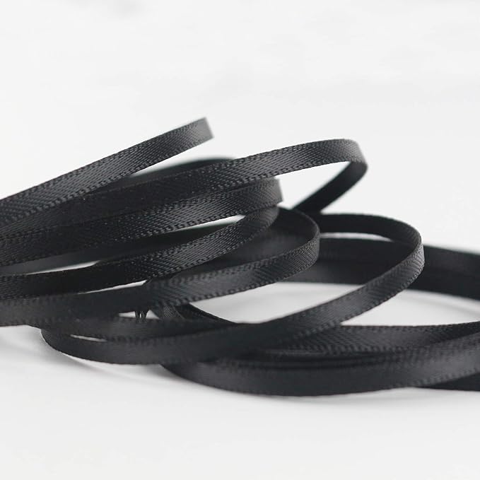 HUIHUANG Solid Color Satin Ribbon 1/8 inch x 100 Yards Roll Ribbon Thin Black Satin Ribbon for Crafts Sewing Gift Wrapping DIY Bows (Black)