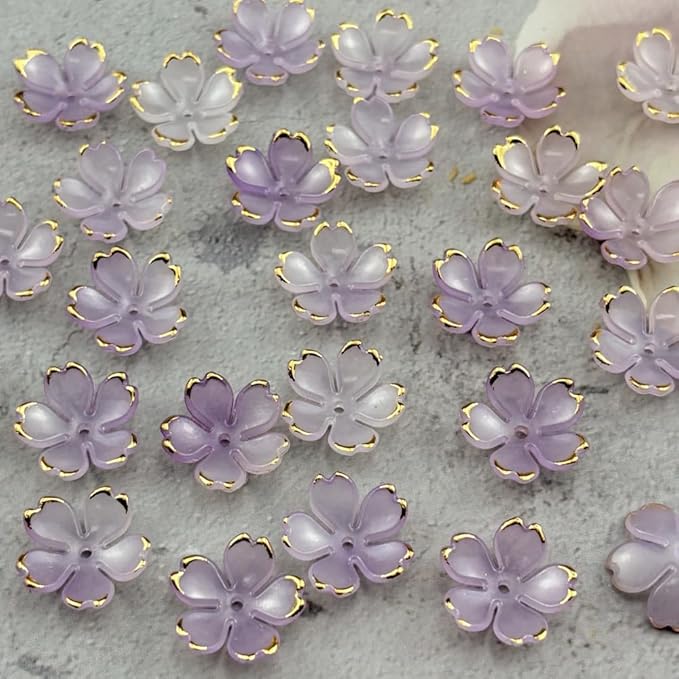 100pcs Acrylic Flower Beads, 19mm Cherry Blossom Plastic Gradient Flower Spacer Beads for DIY Crafts Bracelet Necklace Earrings Jewelry Making(Purple)