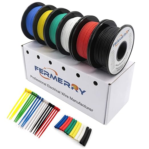 Fermerry 22 AWG Stranded Wire Spool 50ft Each 6 Colors Flexible 22 Gauge Silicone Hook up Wire Kit Electrical Tinned Copper Wire