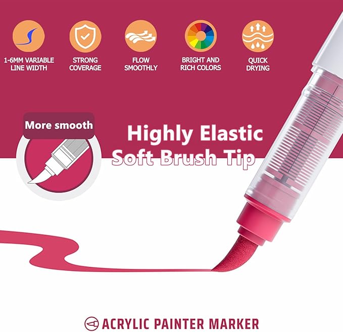 Water Based Acrylic Paint Markers, 9 Colors Acrylic Paint Pens Set with Soft Brush Tip, Marker Pen for Rock Painting, Egg, Wood, Glass, Paper, Mugs, Acrylic Painter Ink (Advanced Gray)
