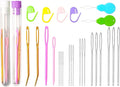 Hekisn 45Pcs Large Eye Blunt Yarn Needles kit, Assorted Sizes Bent Tapestry Darning Needle, Sewing Needles with Needle Threaders & Stitch Markers for Knitting Crochet (Purple&White)