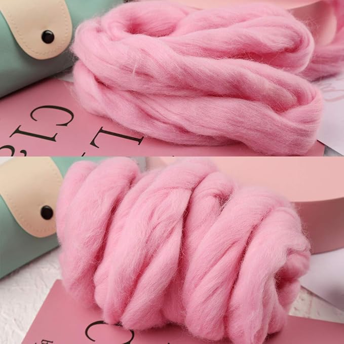 3.53oz Wool Roving Yarn, Fiber Roving Wool Top, Needle Felting Supplies, Pure Wools, Chunky Yarn, Spinning Wools for Needle Felting Wet DIY Hand Spinning (Antique Pink)
