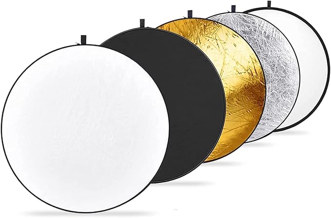 NEEWER 12"/30cm Light Reflector Light Diffuser 5 in 1 Collapsible Multi Disc with Bag - Translucent, Silver, Gold, White, and Black for Photography