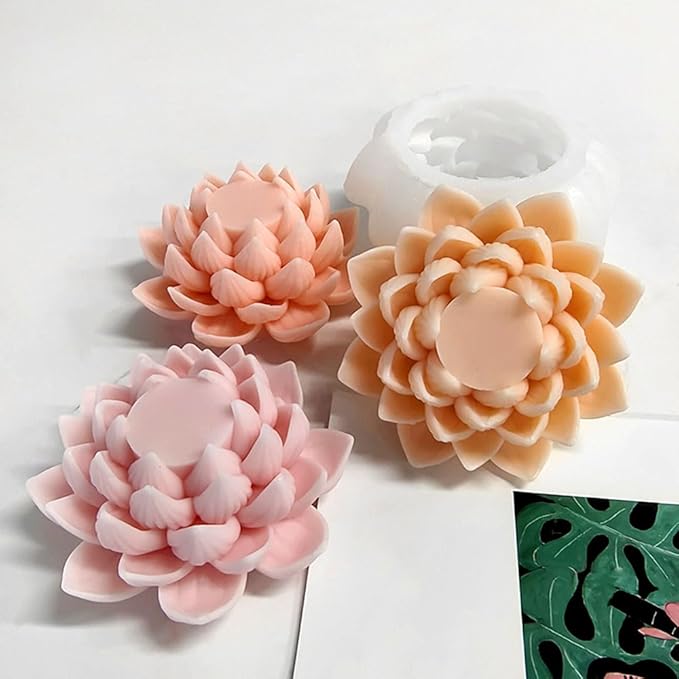 3D Lotus Candle Molds for Candle Making Supplies Flower Silicone Mold for Scented Candles Soap Making DIY Plaster Aromatherapy Candles Home Decor Floral Silicone Molds for Resin Epoxy Cement Gypsum