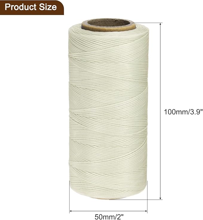 uxcell 150D 0.8mm Flat Waxed Thread 284 Yards Polyester Leather Sewing Waxed String Hand Stitching Waxed Cord for Leather Stitching Sewing Bookbinding DIY Craft Creamy White