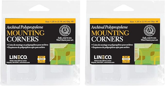 Lineco, Self-Adhesive Polypropylene Mounting Photo Corners, 1.25" Full View, Pressure Sensitive, Non-Yellowing Acrylic Adhesive (Pack of 48) 2 Packs