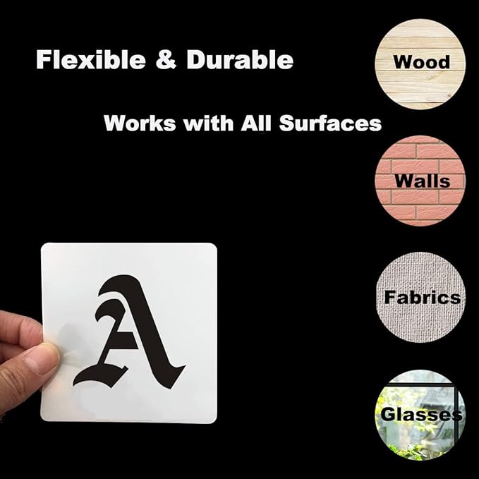 1.5 Inch Alphabet Letter Stencils for Painting - 70 Pack Old English Letter Stencil Templates with Numbers and Signs for Painting on Wood, Reusable Letter Stencils for Chalkboard Wood Signs & Wall Art
