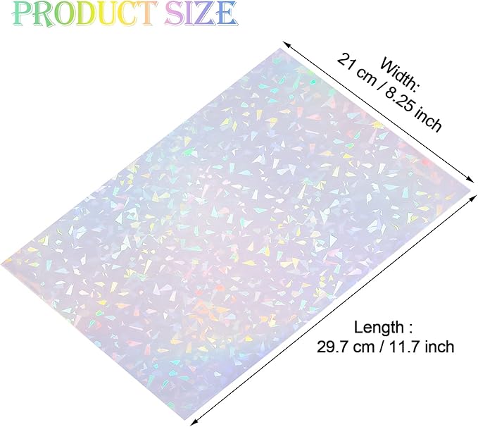 Outus 24 Sheets Holographic Sticker Paper Holographic Laminate Sheets Transparent Overlay Lamination Sticker Self Adhesive Vinyl Film A4 Size, 8.25 x 11.7 Inches(Gem Patterns)