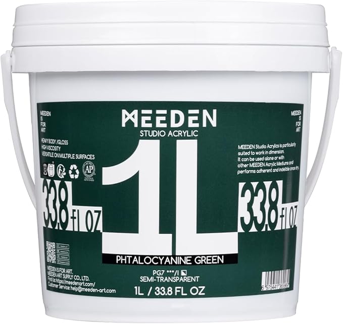 MEEDEN Phtalocyanine Green Acrylic Paint: 1 L /33.8 oz Heavy Body Gloss Non-Toxic - Thick Art Paints for Canvas Crafts Wood Metal Plastic Wall