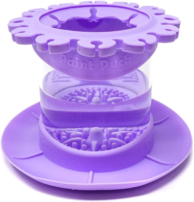 Paint Puck Ultimate Rinse Cup Paint Brush Cleaner (Purple, Mug) – Non-Spill Paint Water Cup & Brush Cleaner with Brush Holder, Squeegee Lips & Drip Tray for Acrylic, Watercolor & Art Supplies