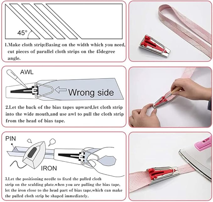 5pcs Bias Tape Makers Set Fabric Tape Maker Tool Set DIY Sewing Quilting Bias Binding Maker 6MM/9MM/12MM/18MM/25MM