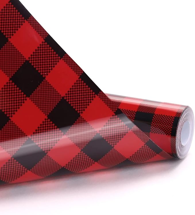 HTVRONT Christmas HTV Vinyl Rolls Heat Transfer Vinyl - 12" x 8ft Buffalo Plaid HTV, Iron on Vinyl for T Shirt and Christmas Decorations (Red and Black Plaid)