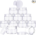 SATINIOR 12 Pack 16 oz Plastic Container Jars with Lids Round Clear Travel Cosmetic Container Slime Jars for Toiletries, Lotion, Cream, Ointments, Makeup, Rhinestone, Samples, Kitchen Storage(Clear)