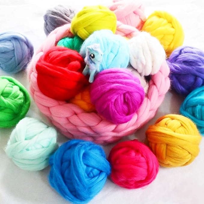 3.53oz Wool Roving Yarn, Fiber Roving Wool Top, Wool Felting Supplies, Chunky Yarn, Spinning Wools Roving for Needle Felting Wet DIY Hand Spinning (Light Blue)