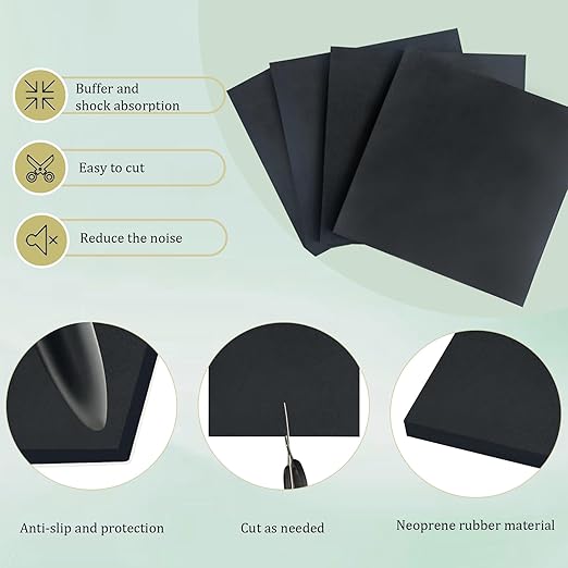 4 Pieces Anti Vibration Pads 1/8 in Thick X 4 in X 4 in, Neoprene Rubber Pads, Hard Rubber Block for Anti-Slip, Shock Absorption, Protection