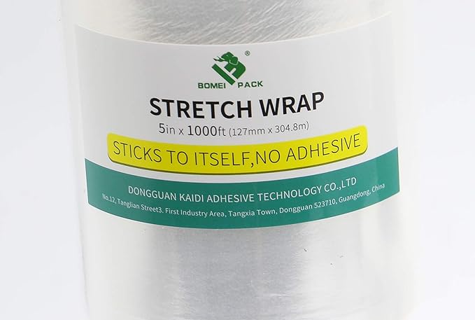 BOMEI PACK Industrial Mini Clear Stretch Wrap with Handle 5" 1000ft 80 Gauge for Pallet Wrap, Durable Self-Adhering Plastic Wrap for Packing, Moving, Heavy Duty (4)