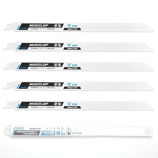 5 Pack 12 inch Reciprocating Saw Blades Set,18 TPI High Carbon Saw Blades, Metal Saw Blades with Organizer Case (5, 18TPI/300mm)