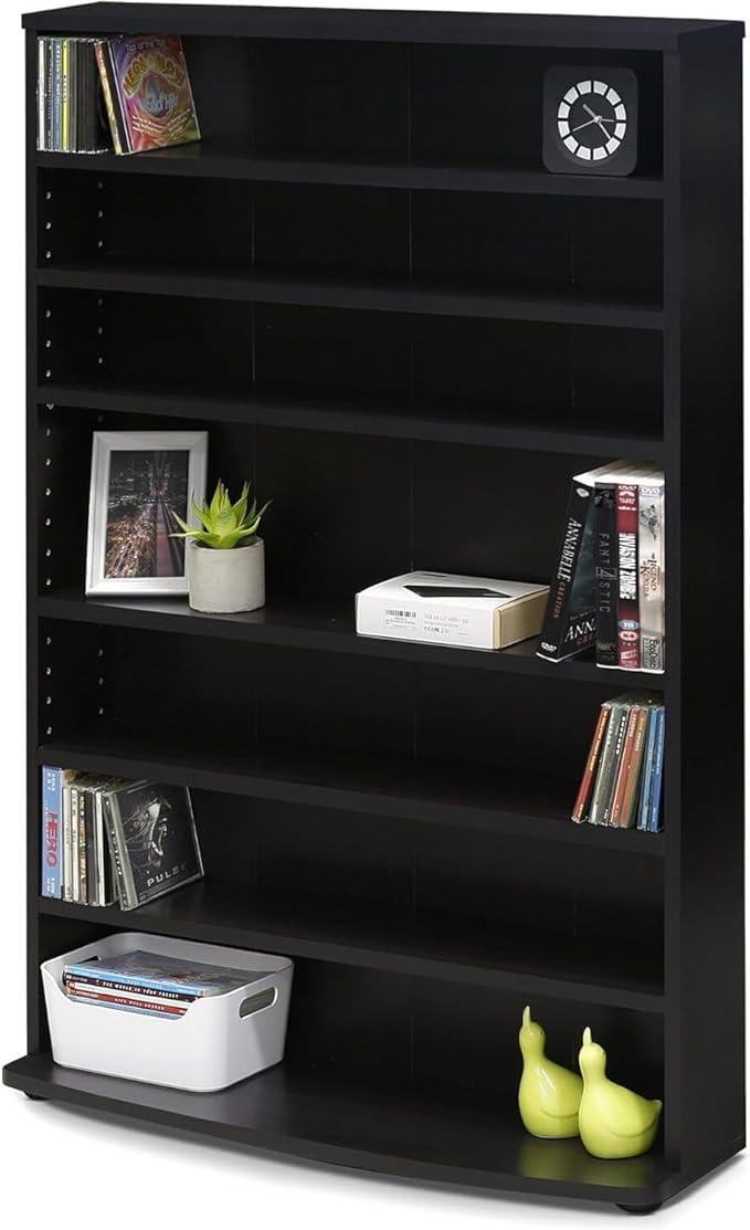 Adjustable Shelves Multimedia Storage Tower Rack with Spacious Media Organization, Durable Design, Versatile Rack for DVDs, CDs, Games, and More Espresso/6 Tier