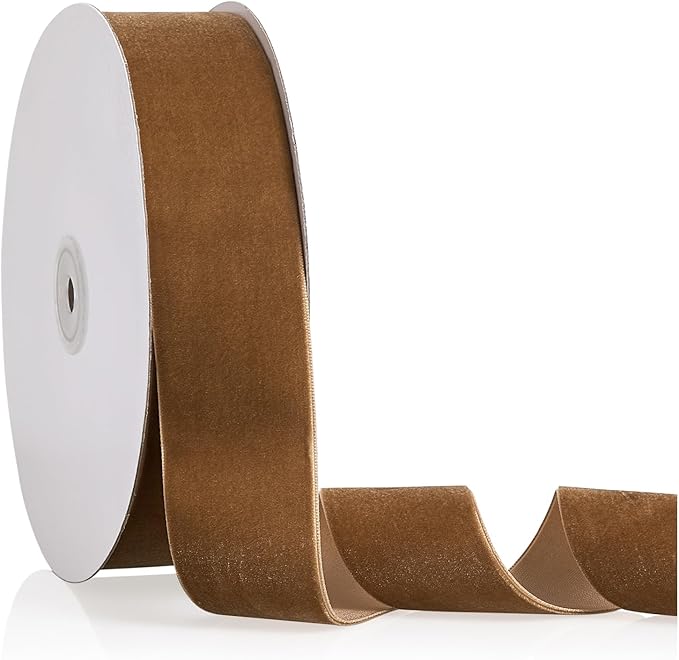 1.5" X 20 Yards Khaki Velvet Ribbon for Christmas Tree Wreath Decoration Handmade Crafts Ornaments Gift Wrapping & Bow Making