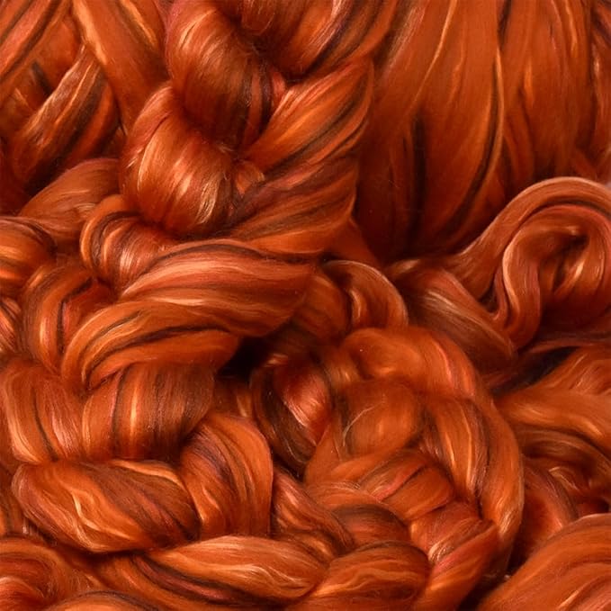 Living Dreams Yarn Merino Silk Luxe Tonal Designer Blend. Superfine Merino, Mulberry, Tussah Silk. Top Roving for Spinning or Felting. Amber Glow 4oz