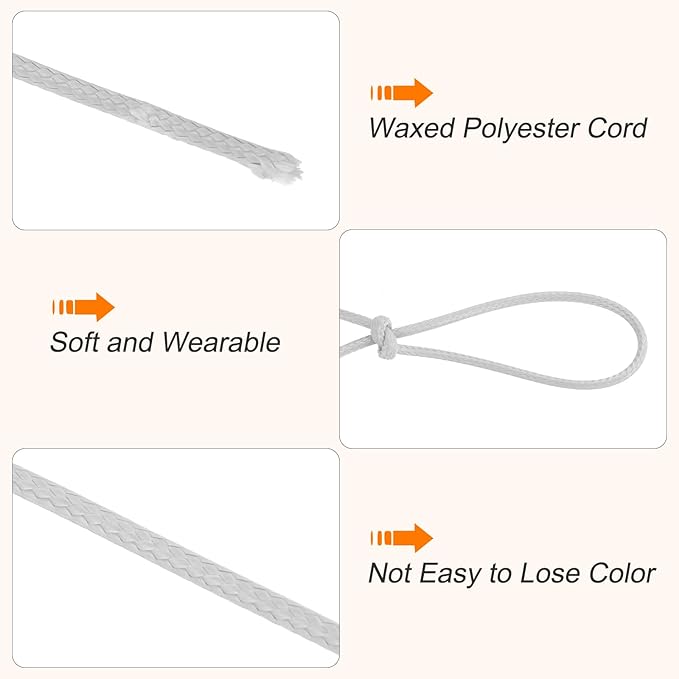 MECCANIXITY Waxed Cord 2.5mm Waxed Polyester Cord 87 Yard Wax String for Bracelet Making, Necklaces, Beading, Jewelry Making and DIY Crafts(Light Gray)