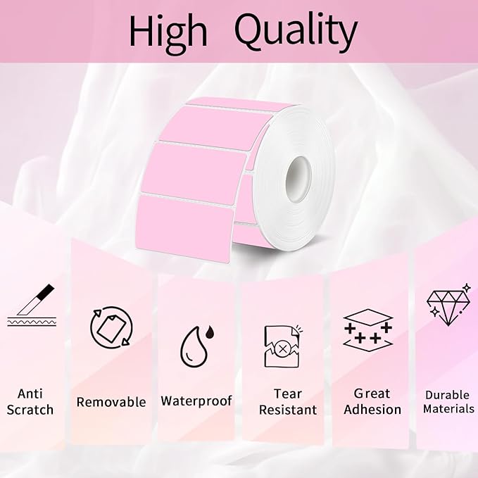 2x1 Inch Thermal Labels, Pink Thermal Printer Stickers, Waterproof Self-Adhesive Shipping Label Printer Sticker for Barcode, Name, Address, 300 Labels/Roll