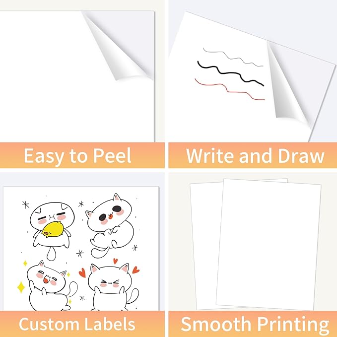 White Printable Sticker Paper, 20 Sheets Printable Sticker Paper, Laser/Inkjet Printing- Matte White, Letter Size (8.5" x 11")
