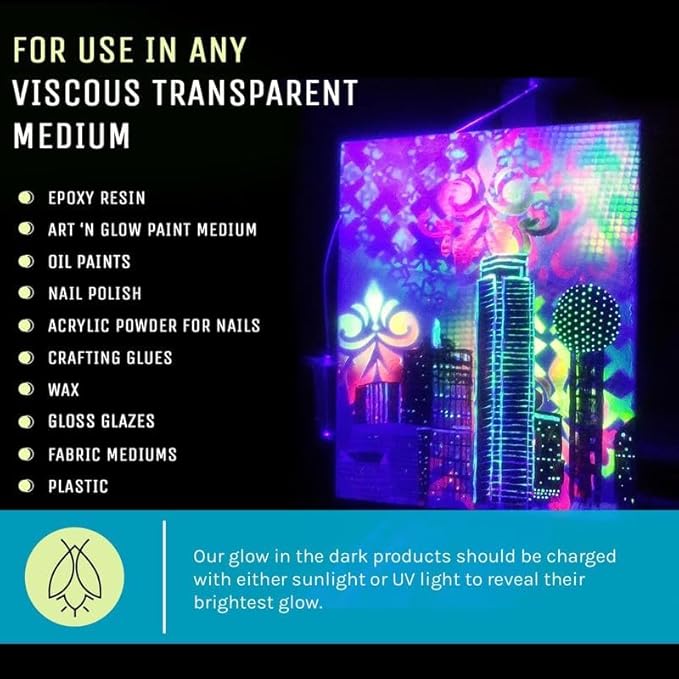 Glow in The Dark Pigment Powder - Neutral and Fluorescent Color for Art Painting, Fine Art, Nail Art Paint, and DIY Crafts - Long Lasting, 10+ Color Options - Neutral Sky Blue - (60 Grams/ 2.12 oz)