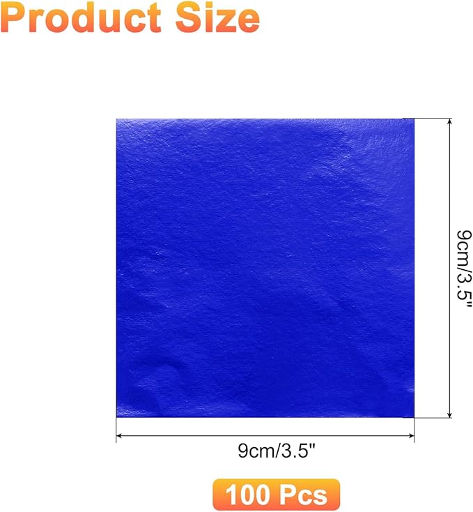 uxcell 100pcs Leaf Sheets, 3.5" x 3.5" Foil Sheets Paper Sheets for DIY Crafts Painting Nails Resin Furniture Decoration(Dark Blue)