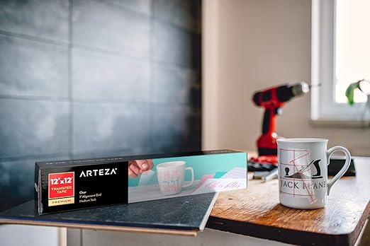 ARTEZA Ultra Clear Transfer Tape Paper with Grid & Squeegee, 12 Inch Wide x 12 Foot Long Roll, for Alignment & Transfer of Adhesive Vinyl for Decals, Signs, Walls, Windows & Smooth Surfaces