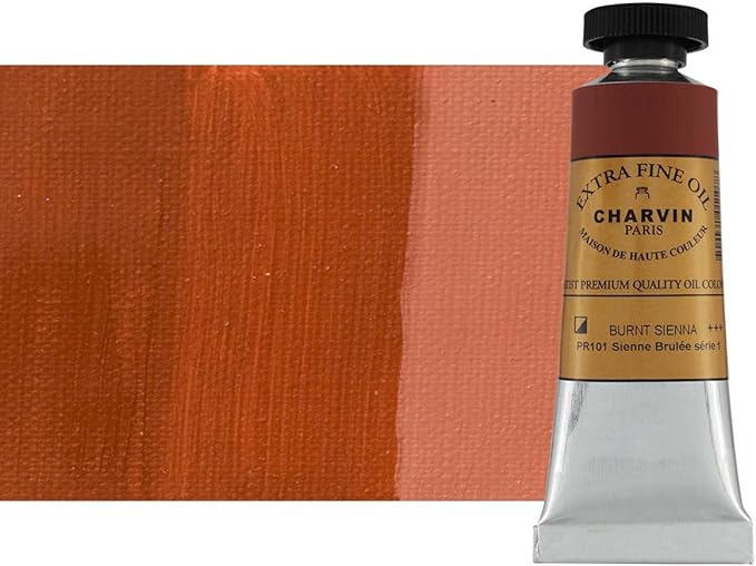 Charvin Extra Fine Oil Paint, Burnt Sienna 20 mL - Triple-Milled, Rich Texture, Poppy Oil-Based, Light-Fast, Handmade, Archival Quality